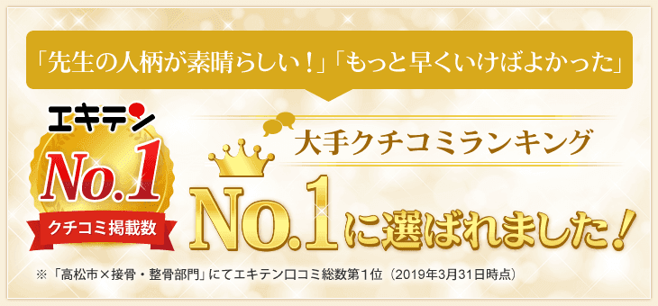 当整体院は大手クチコミサイトで「高松市×接骨・整骨部門」第1位に選ばれました